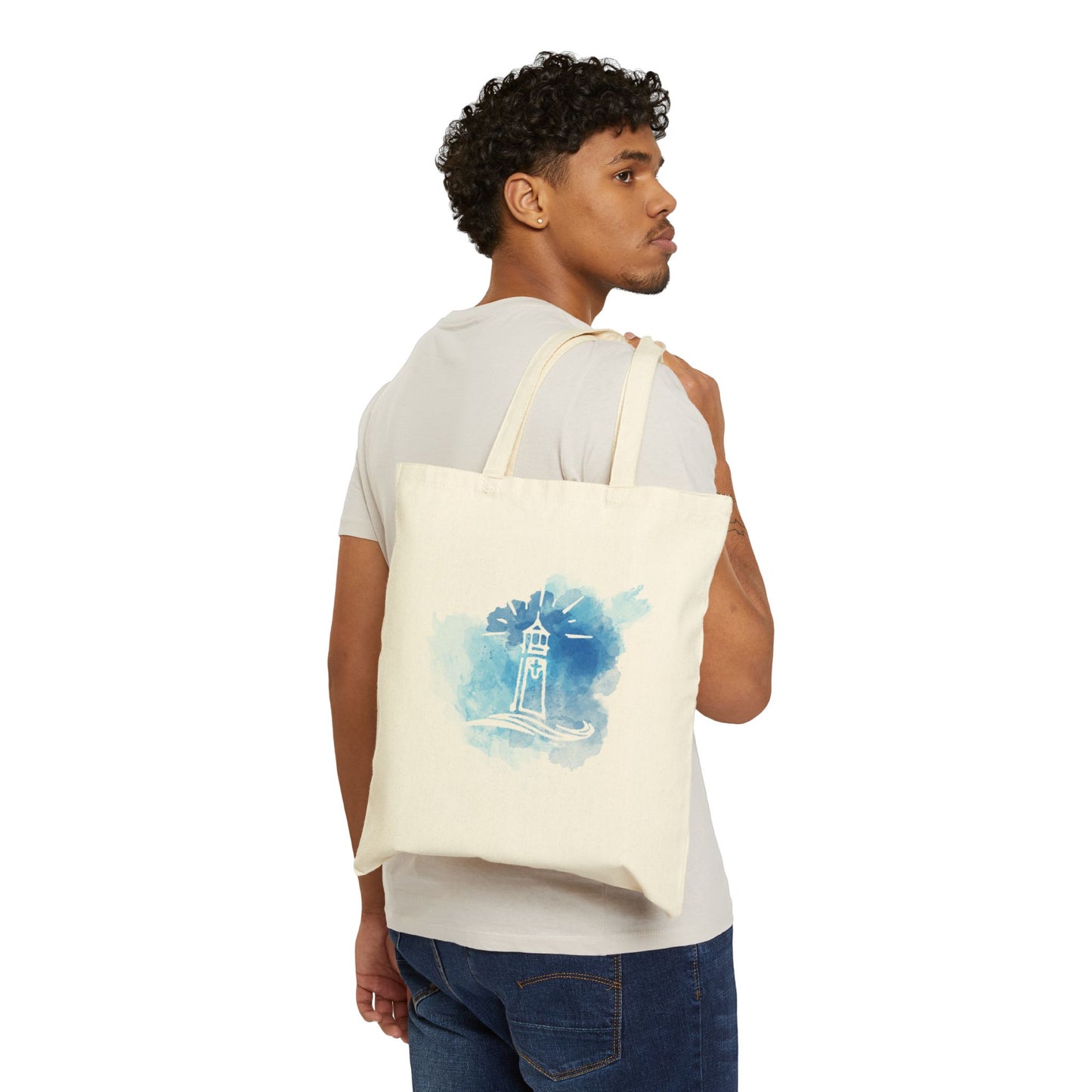 Coastal Lighthouse Cotton Canvas Tote Bag - Eco-Friendly Beach Carryall