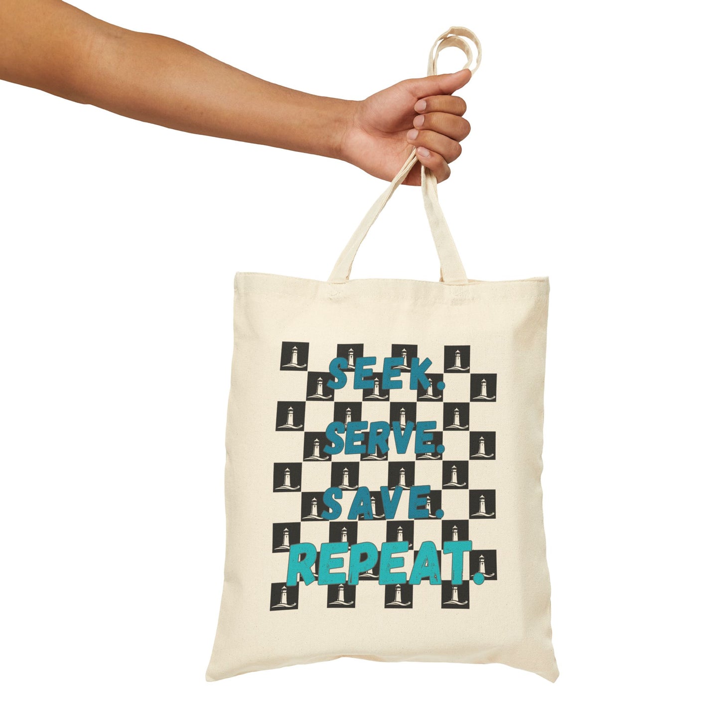 Eco-Friendly Cotton Canvas Tote Bag - "Seek, Serve, Save, Repeat"